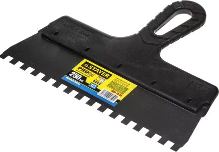 Шпатель STAYER &quot;PROFESSIONAL&quot; нержавеющий зубчатый с пластмассовой ручкой, 250мм, зуб 8х8мм 1009-25-08 купить в Ноябрьске