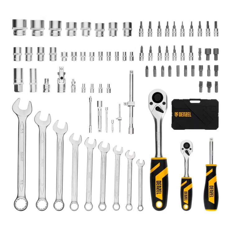 Набор инструментов Denzel, 1/2", 1/4", CrV, S2, пластиковый кейс, 82 предмета 15809 купить в Ноябрьске