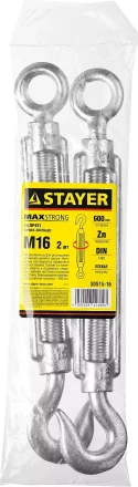 Талреп DIN 1480, крюк-кольцо, оцинкованный, М16, 2 шт, STAYER Master 30515-16 30515-16 купить в Ноябрьске