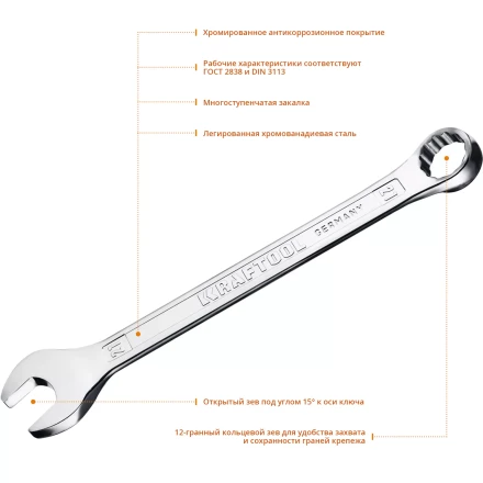 Ключи комбинированные KRAFTOOL, Cr-V, DIN 3113 27079-21 купить в Ноябрьске