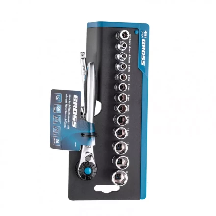 Набор торцевых головок трещотка 120 зубьев 36 предметов 1/4&quot; CrV Gross 14142 купить в Ноябрьске