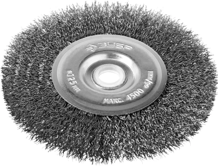 ЗУБР "ПРОФЕССИОНАЛ". Щетка дисковая для точильно-шлифовального станка, витая стальная проволока 0,3мм, 125х12,7мм 35185-125_z02 купить в Ноябрьске