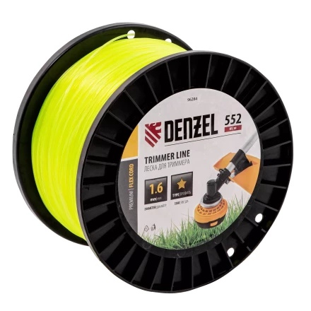Леска для триммера звезда, 1,6мм х 552м, на DIN катушке FLEX CORD,  Denzel 96284 купить в Ноябрьске