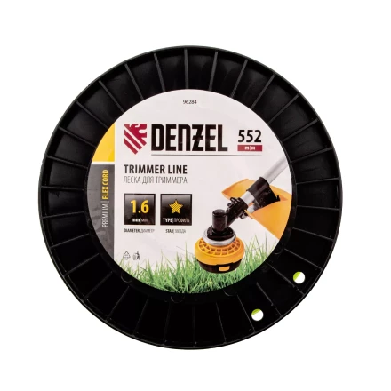 Леска для триммера звезда, 1,6мм х 552м, на DIN катушке FLEX CORD,  Denzel 96284 купить в Ноябрьске