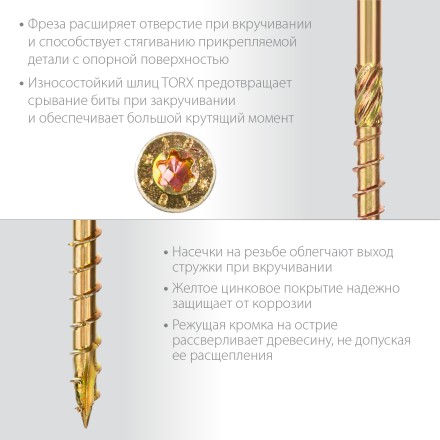 ЗУБР КС-П, 60 х 4.0 мм, TX20, потайная головка, желтый цинк, 180 шт, конструкционный саморез, Профессионал (30041-40-060) купить в Ноябрьске