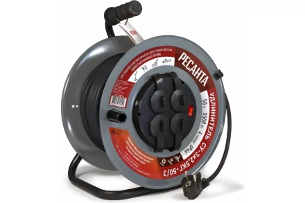 Удлинитель силовой на металлической катушке Ресанта СУ-3х2,5КГ-50/3 (с выкл., 4 розетки, IP44) 61/118/10 купить в Ноябрьске