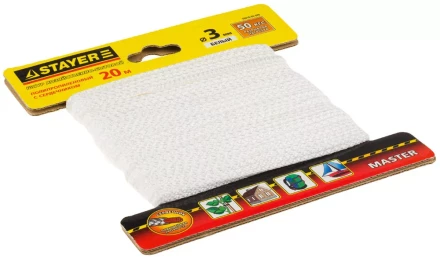 Шнур STAYER &quot;MASTER&quot; хозяйственно-бытовой, полипропиленовый, вязанный, с сердечником, белый, d 3, 20м 50410-03-020 купить в Ноябрьске