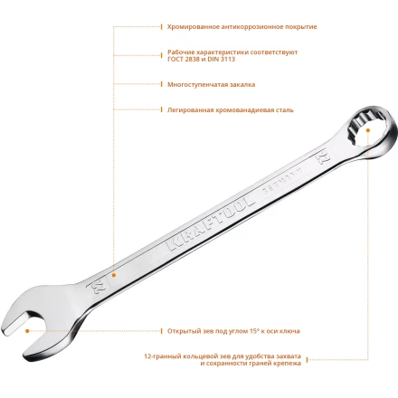 Ключи комбинированные KRAFTOOL, Cr-V, DIN 3113 27079-22 купить в Ноябрьске