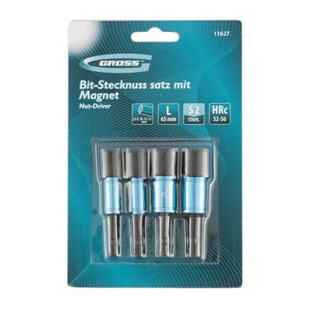 Набор бит с торцевыми головками 8,10,12,13 мм магнитные Nut-Driver S2 Gross 11627 купить в Ноябрьске