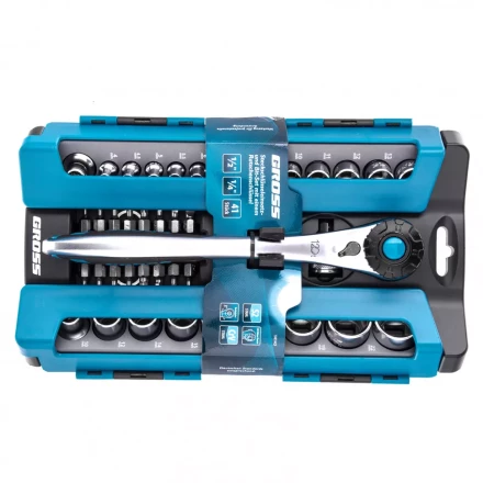 Набор торцевых головок трещотка 120 зубьев 41 предмет 1/2&quot; 1/4&quot; CrV Gross 14143 купить в Ноябрьске