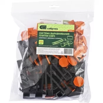 Система выравнивания плитки СВП. Комплект - зажим - клин 40/40 штук (пакет ПЭНД) СИБРТЕХ 88060 купить в Ноябрьске