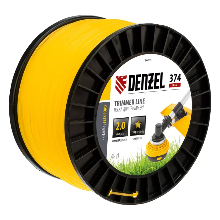Леска для триммера звезда, 2,0мм х 374м, на DIN катушке FLEX CORD,  Denzel 96285 купить в Ноябрьске