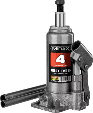 Домкрат гидравлический бутылочный, 4т, 180-355 мм, MIRAX 43260-4 43260-4 купить в Ноябрьске