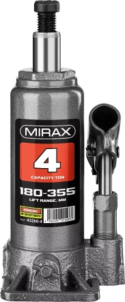 Домкрат гидравлический бутылочный, 4т, 180-355 мм, MIRAX 43260-4 43260-4 купить в Ноябрьске