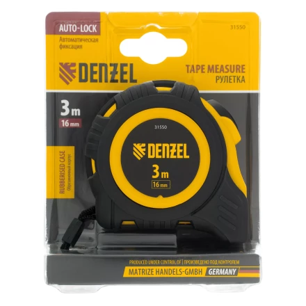 Рулетка Denzel 3м х 16мм, обрезиненный корпус, автоматическая фиксация, 31550 купить в Ноябрьске