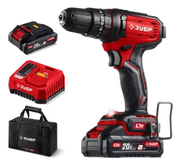 ЗУБР 20 В, 40 Нм, 2 АКБ LMS (2 Ач), ударная дрель-шуруповерт, сумка (ДШУ-40-22)