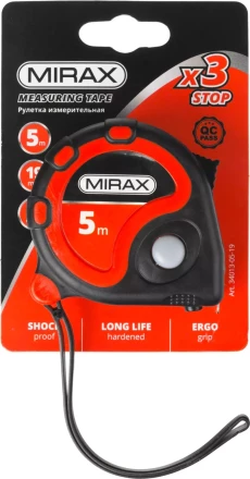 Рулетка MIRAX, 3 стопора, двухкомпонентный пластиковый корпус, 5мх19мм 34013-05-19 купить в Ноябрьске