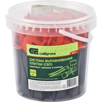 Система выравнивания плитки СВП. Комплект - зажим - клин 50/50 штук (ведерко ПЭНД 1100 мл)  СИБРТЕХ 88070 купить в Ноябрьске