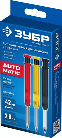 ЗУБР АСК набор: 18 сменных грифелей: 6ч + 6ж + 6к ( d 2,8 мм, HB), 3 автоматических карандаша (06312-H6) купить в Ноябрьске