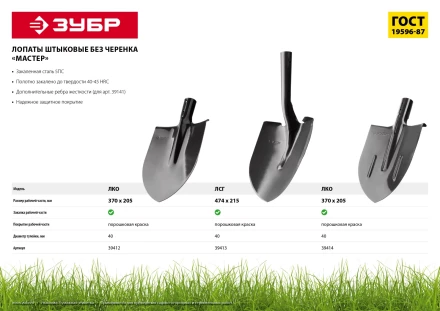 ЗУБР Мастер, 370 х 205 мм, полотно 1.6 мм, закалено, без черенка, тип ЛКО, штыковая лопата (39412) купить в Ноябрьске