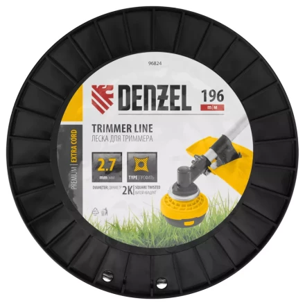 Леска для триммера двухкомпонентная витой квадрат, 2,7мм х 196м, на DIN катушке EXTRA CORD// Denzel 96824 купить в Ноябрьске