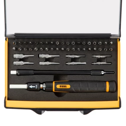 Отвертка с набором бит и торцевых головок для точных работ Denzel 7711599, гибкий привод, 48 шт, CrMo купить в Ноябрьске