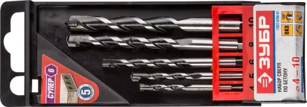 Набор ЗУБР Свёрла &quot;СУПЕР-6&quot; по бетону, ударные, с шестигранным хвостовиком, 4; 5; 6; 8; 10мм, 5шт 2916-H5 купить в Ноябрьске