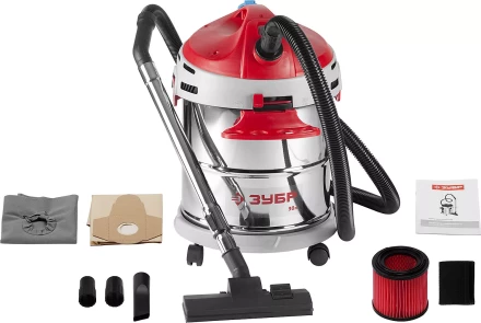 Пылесос ЗУБР сухая и влажная уборка, нержавеющая сталь, усиленное основание, розетка до 2000Вт, 30л, 1400Вт ЗППУ-1400-30 купить в Ноябрьске