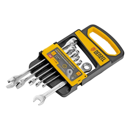 Набор ключей комбинированных трещоточных 6-17 мм, 6 шт., CrV, матовый хром// Denzel 14720 купить в Ноябрьске