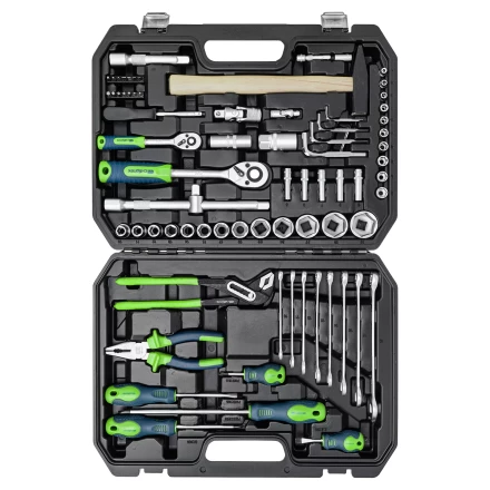 Набор инструментов Сибртех 13394, 1/2&quot;, 1/4&quot;, пластиковый кейс 76 предметов купить в Ноябрьске