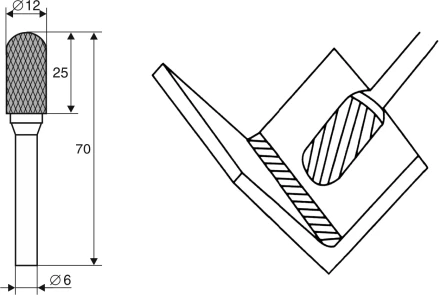 Борфреза Цилиндрическая cо сферическим концом C 6х12 Энкор 21705 купить в Ноябрьске