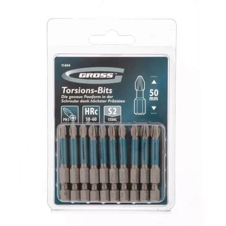 Набор бит торсионных PH3x50 мм для ударных шуруповертов 10 шт. Gross 11494 купить в Ноябрьске