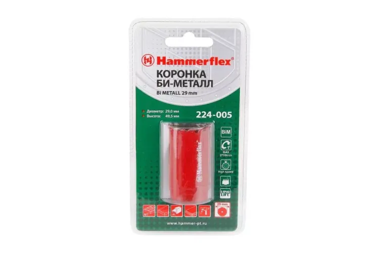 Коронка биметаллическая HAMMER Ф29х38мм 5/8" BiMETALL (224-005) купить в Ноябрьске