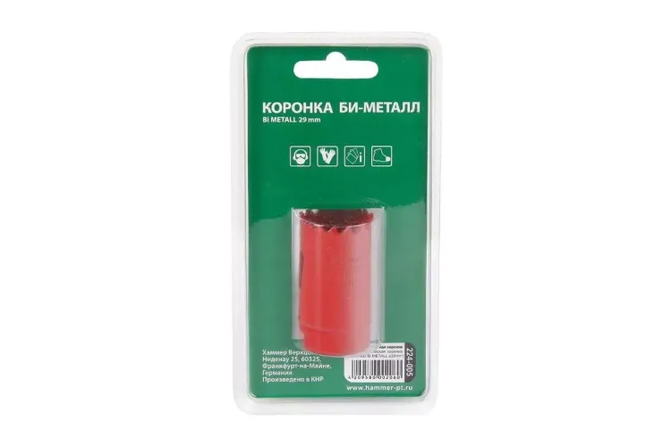 Коронка биметаллическая HAMMER Ф29х38мм 5/8" BiMETALL (224-005) купить в Ноябрьске
