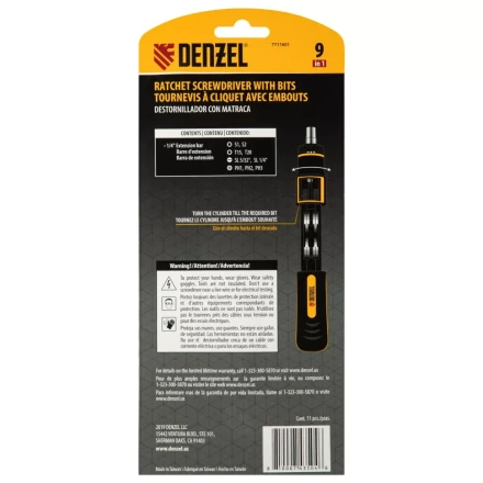 Отвертка реверсивная с револьверным механизмом Denzel 7711601, 11 шт, сталь S2 купить в Ноябрьске