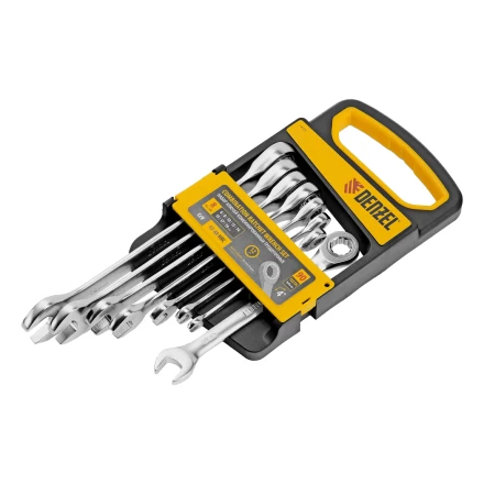 Набор ключей комбинированных трещоточных 6-19 мм, 8 шт., CrV, матовый хром// Denzel 14721 купить в Ноябрьске