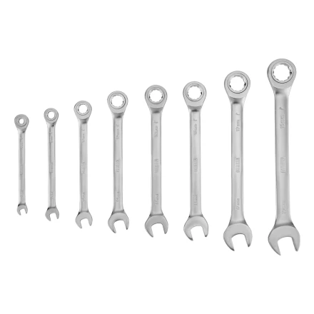 Набор ключей комбинированных трещоточных 6-19 мм, 8 шт., CrV, матовый хром// Denzel 14721 купить в Ноябрьске