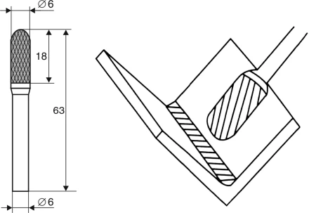 Борфреза Цилиндрическая cо сферическим концом C 6х6 Энкор 21704 купить в Ноябрьске