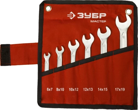 Набор ЗУБР &quot;МАСТЕР&quot;: Ключ гаечный рожковый, Cr-V сталь, хромированный, 6-19мм, 6шт 27010-H6 купить в Ноябрьске