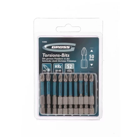 Набор бит торсионных PZ2x50 мм для ударных шуруповертов 10 шт. Gross 11495 купить в Ноябрьске