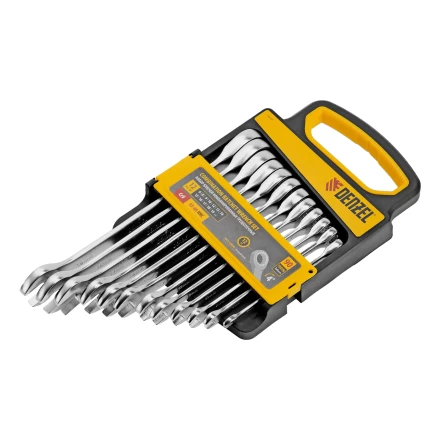 Набор ключей комбинированных трещоточных 6-19 мм, 12 шт., CrV, матовый хром// Denzel 14722 купить в Ноябрьске