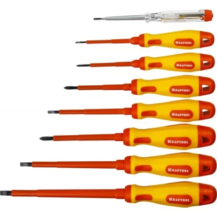 Набор высоковольтных отверток &quot;Х-Drive ELECTRO&quot;, SL: 2,5, 4; 5,5; 6,5, PH: № 0, 1, 2, пробник, до 1000В, KRAFTOOL 250088-H8 купить в Ноябрьске