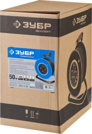 Удлинитель ЗУБР &quot;ПРОФЕССИОНАЛ&quot; на катушке, ПВС 3х1,5кв мм, 4 гнезда, макс мощн 3500Вт, 50м 55082-50 купить в Ноябрьске