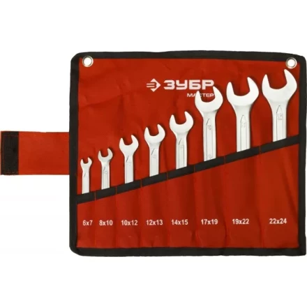 Набор ЗУБР &quot;МАСТЕР&quot;: Ключ гаечный рожковый, Cr-V сталь, хромированный, 6-24мм, 8шт 27010-H8 купить в Ноябрьске