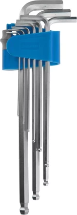 Набор ключей имбусовых ЗУБР &quot;ЭКСПЕРТ&quot;  длинные с шариком,Cr-Mo,сатинир покрытие,эргоном держатель,HEX 1,5 - 10 мм,9шт 27466-H9 купить в Ноябрьске