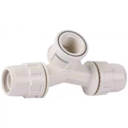 Тройник ЗУБР &quot;ШиреФит&quot; переходной со смещением &quot;штуцер с гайкой - внутренняя резьба - штуцер с гайкой&quot;, 20мм-1/2&quot;-20мм 51504-20-1/2-20 купить в Ноябрьске