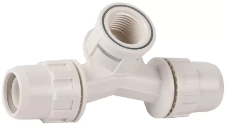 Тройник ЗУБР &quot;ШиреФит&quot; переходной со смещением &quot;штуцер с гайкой - внутренняя резьба - штуцер с гайкой&quot;, 20мм-1/2&quot;-20мм 51504-20-1/2-20 купить в Ноябрьске