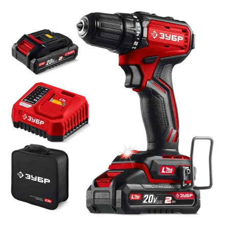 ЗУБР 20 В, 45 Нм, 2 АКБ LMS (2 Ач), бесщеточная дрель-шуруповерт, сумка (ДБ-45-22) купить в Ноябрьске
