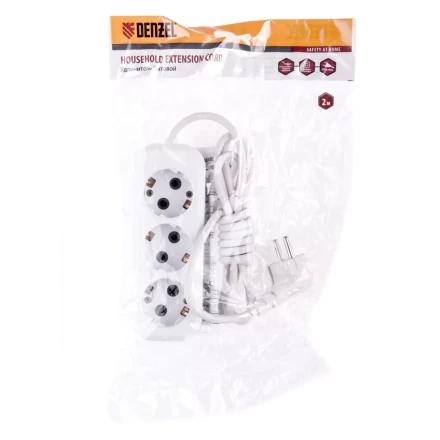 Удлинитель бытовой серия УХз-10-302 с заземлением 2 м 3 розетки 10 A Denzel 95965 купить в Ноябрьске