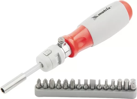 Отвертка реверсивная, телескопическая, силовой элемент под ключ, набор бит, CrV, 15 шт MATRIX 11552 купить в Ноябрьске